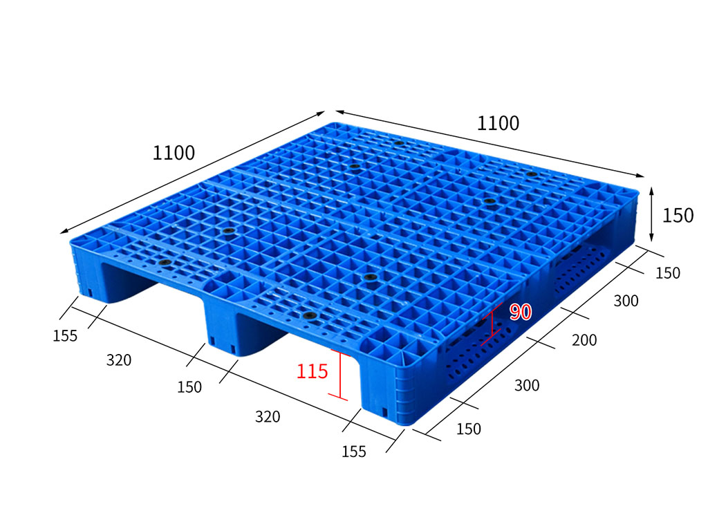 BH1111 1100 by 1100 mm grid deck plastic pallet full dimensional view