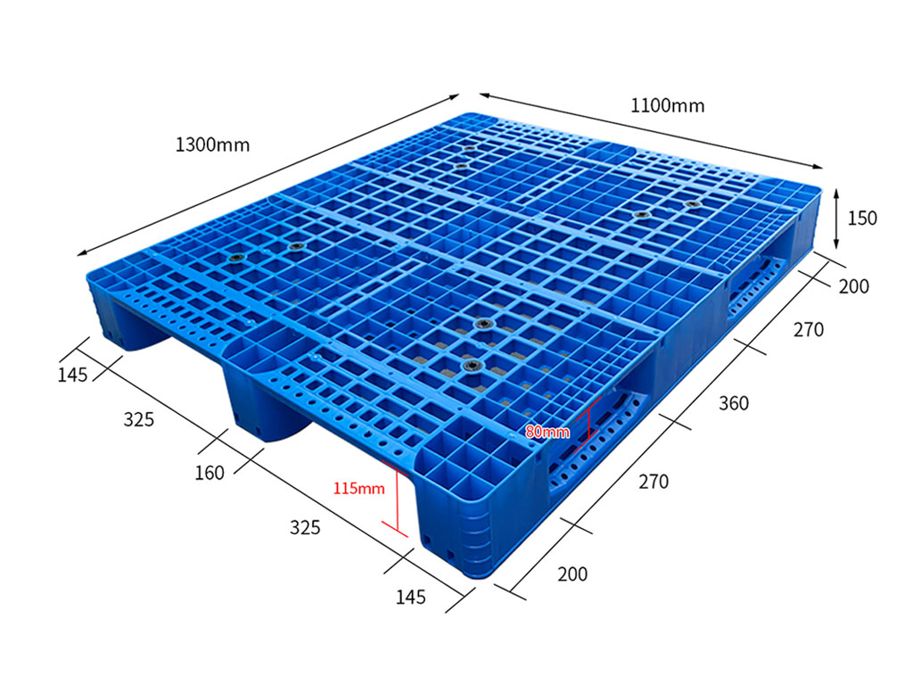 BH1311 1300 by 1100 mm grid deck plastic pallet full dimensional view
