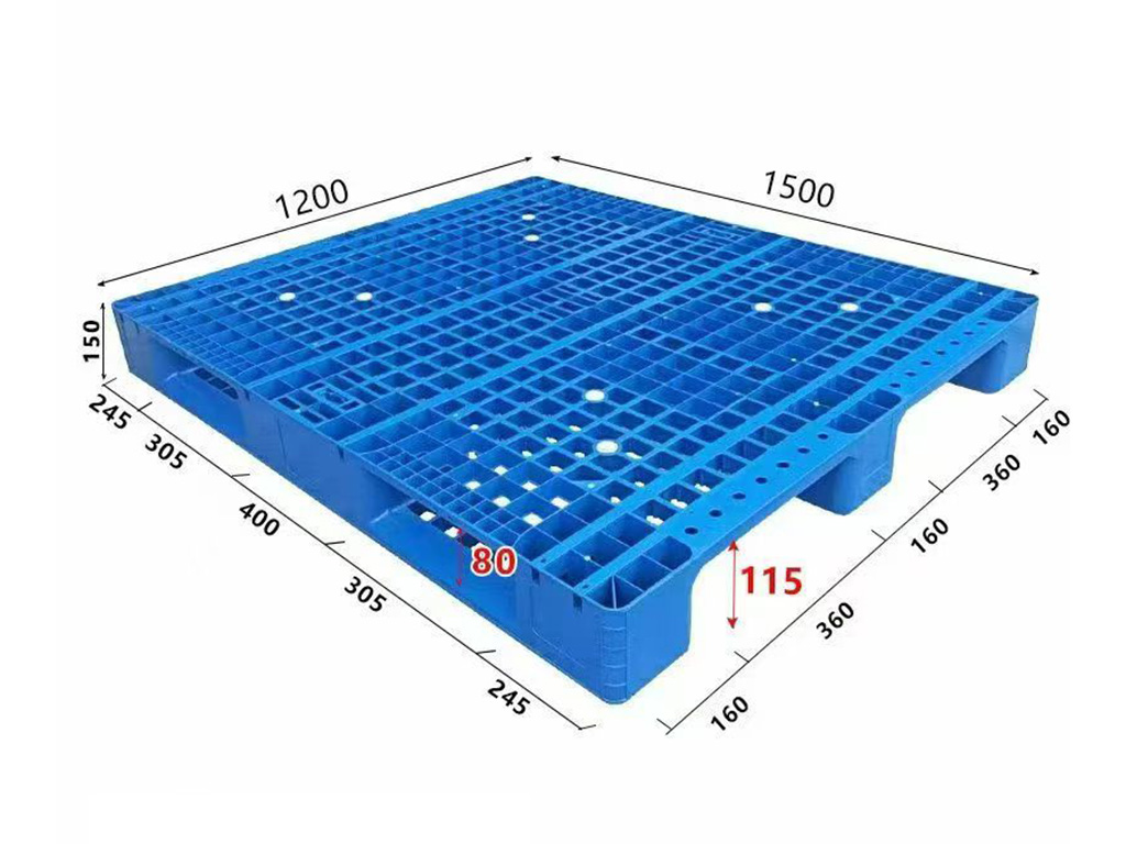 BH1512 1500 by 1200 mm grid deck plastic pallet full dimensional view