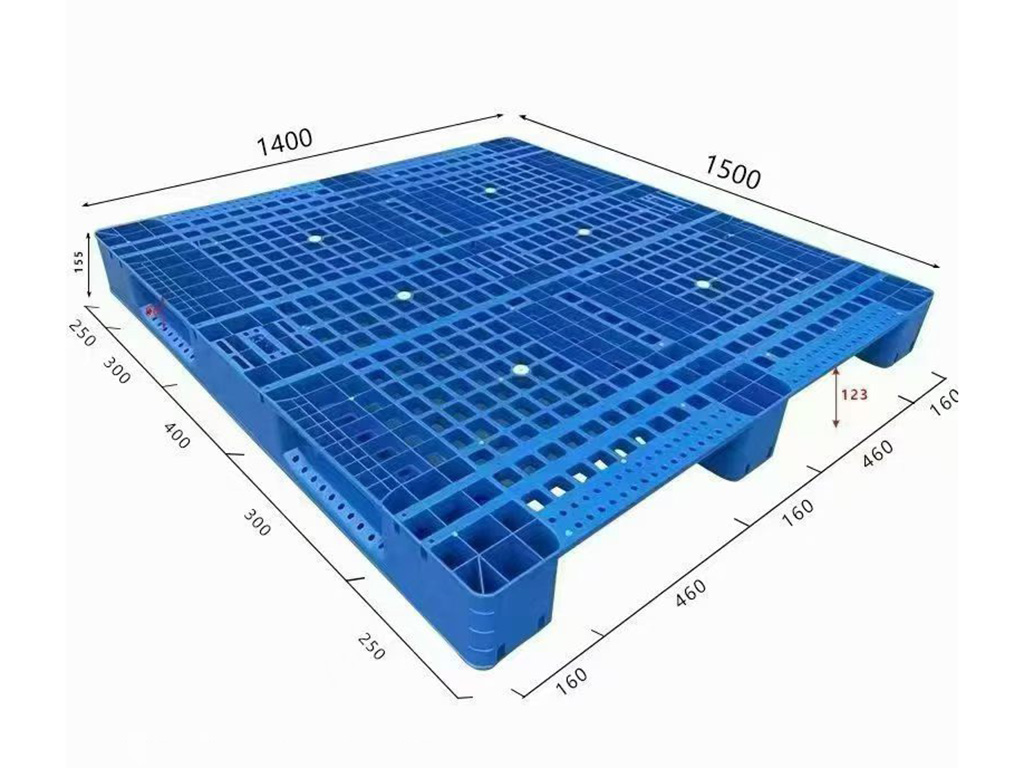 BH1514 1500 by 1400 mm grid deck plastic pallet full dimensional view